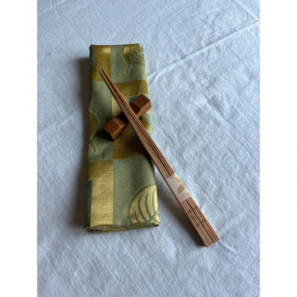 Luxury Japanese Chopsticks Set with Rest & Elegant Fabric Mat Gift Boxed
